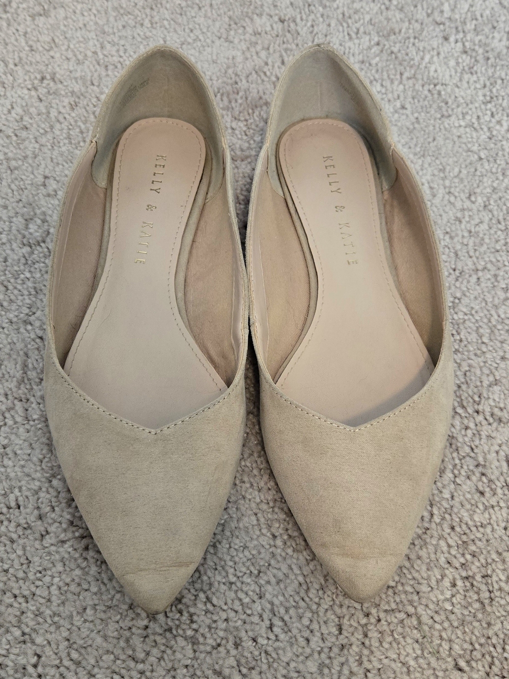 Kelly & Katie Pointed Toe Scalloped Nassie Flats In Light Beige